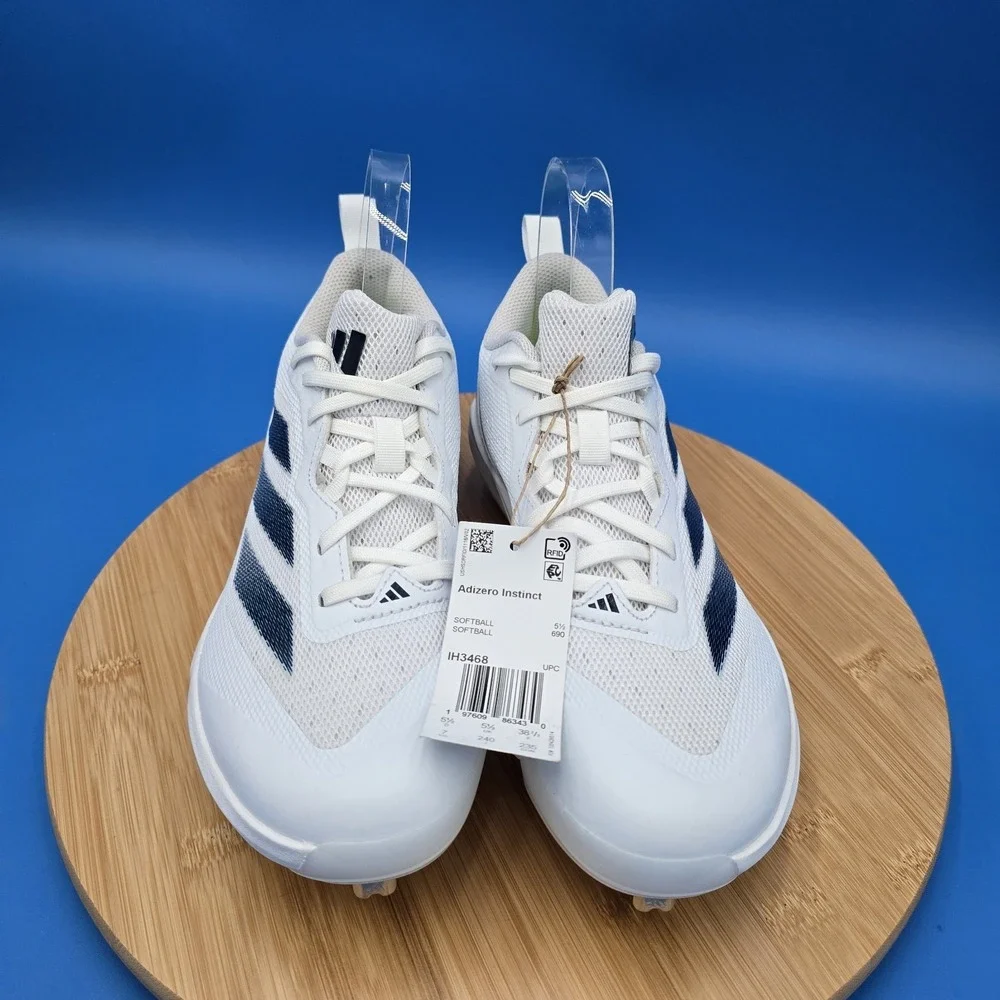 Adidas Adizero Instinct Softball Shoes Metal‎ Cleats White Navy Women 7 IH3468